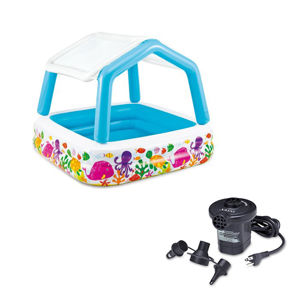Intex 5ft x 48in Sun & Shade Inflatable Kids Swimming Pool w/ Canopy + Pump
