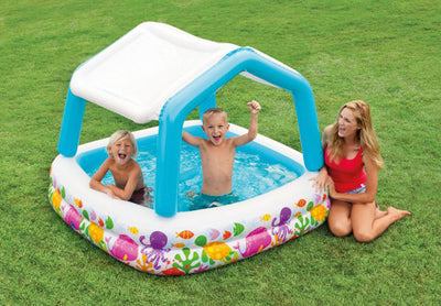 Intex 5ft x 48in Sun & Shade Inflatable Kids Swimming Pool w/ Canopy + Pump