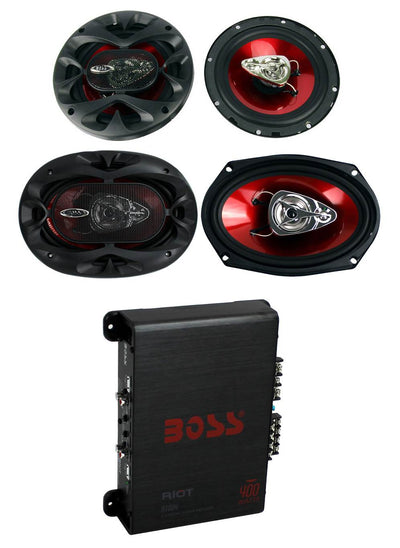2 Boss CH6530 6.5" 300W & 2 CH6930 6x9" 400W 3-Way Speakers & R1004 400W Amp