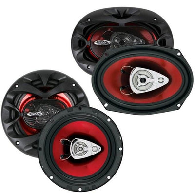 2 Boss CH6530 6.5" 300W & 2 CH6930 6x9" 400W 3-Way Speakers & R1004 400W Amp