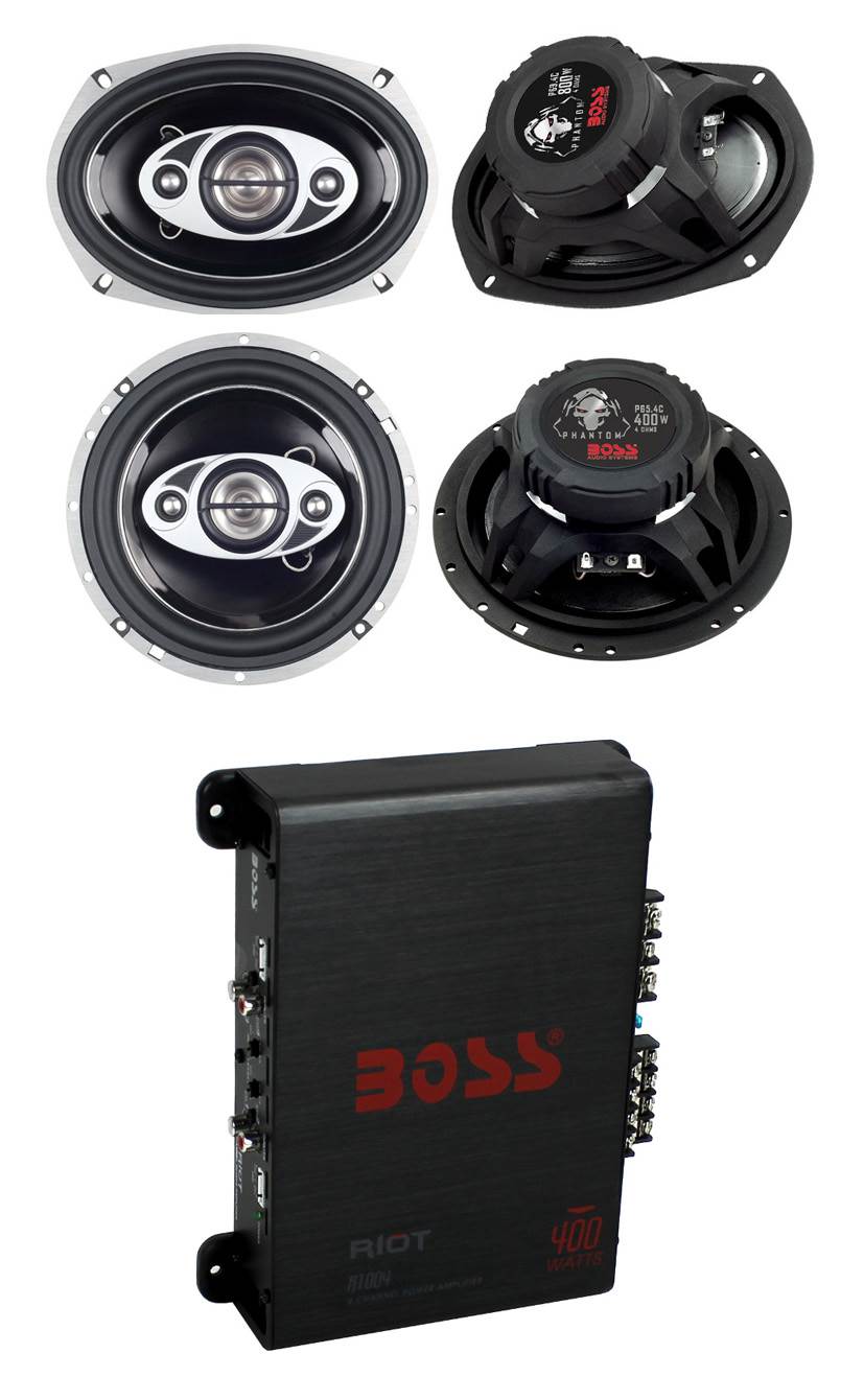 2) Boss P694C 6x9" 800W, 2) 6.5" 400W 4-Way Car Speakers & R1004 400W 4-Ch Amp