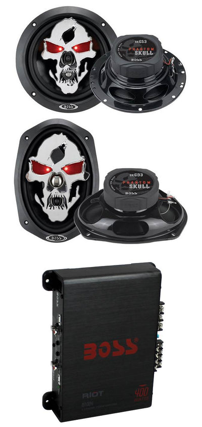 2) Boss SK653 6.5" 350W + 2) SK693 6x9" 600W 3-Way Car Speakers + R1004 400W Amp