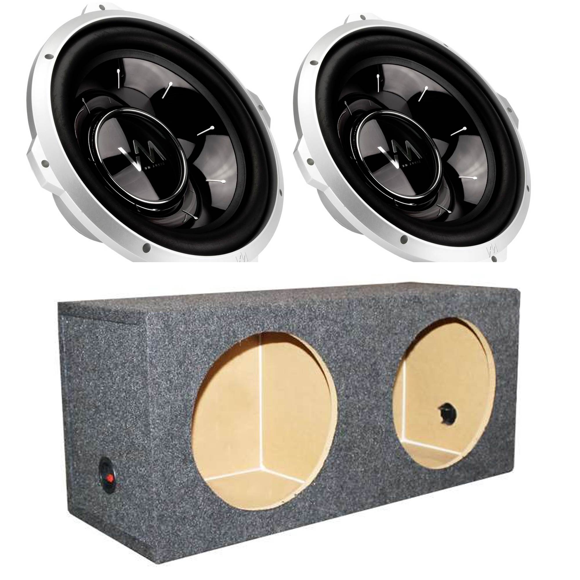 2) VM Audio SRW12 12" 1000W Subwoofers + Q-POWER Dual Sealed Sub Box Enclosure