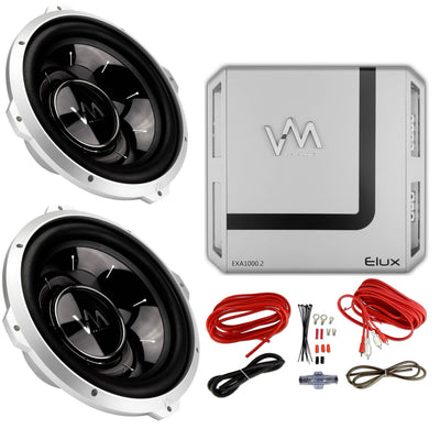 2 VM Audio SRW12 12" 2000W Subs DVC 4 Ohm + 2 Channel Amplier + Wiring Kit