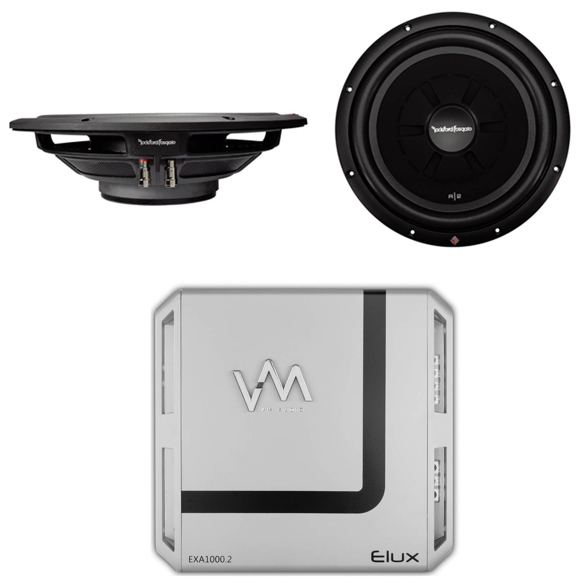 2) ROCKFORD FOSGATE R2SD4-12 12" 1000W Car Shallow Mount Subs + 2 Channel Amp