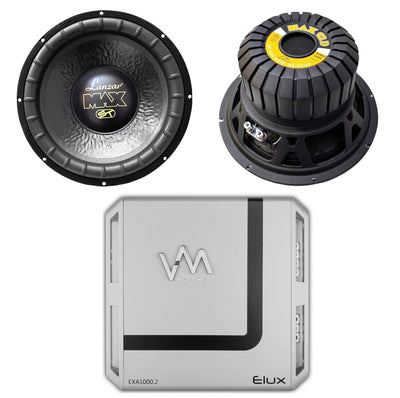 2) LANZAR MAX12D 12" 2000W Car Audio Subwoofers + 2 Channel Amplifier + Wiring