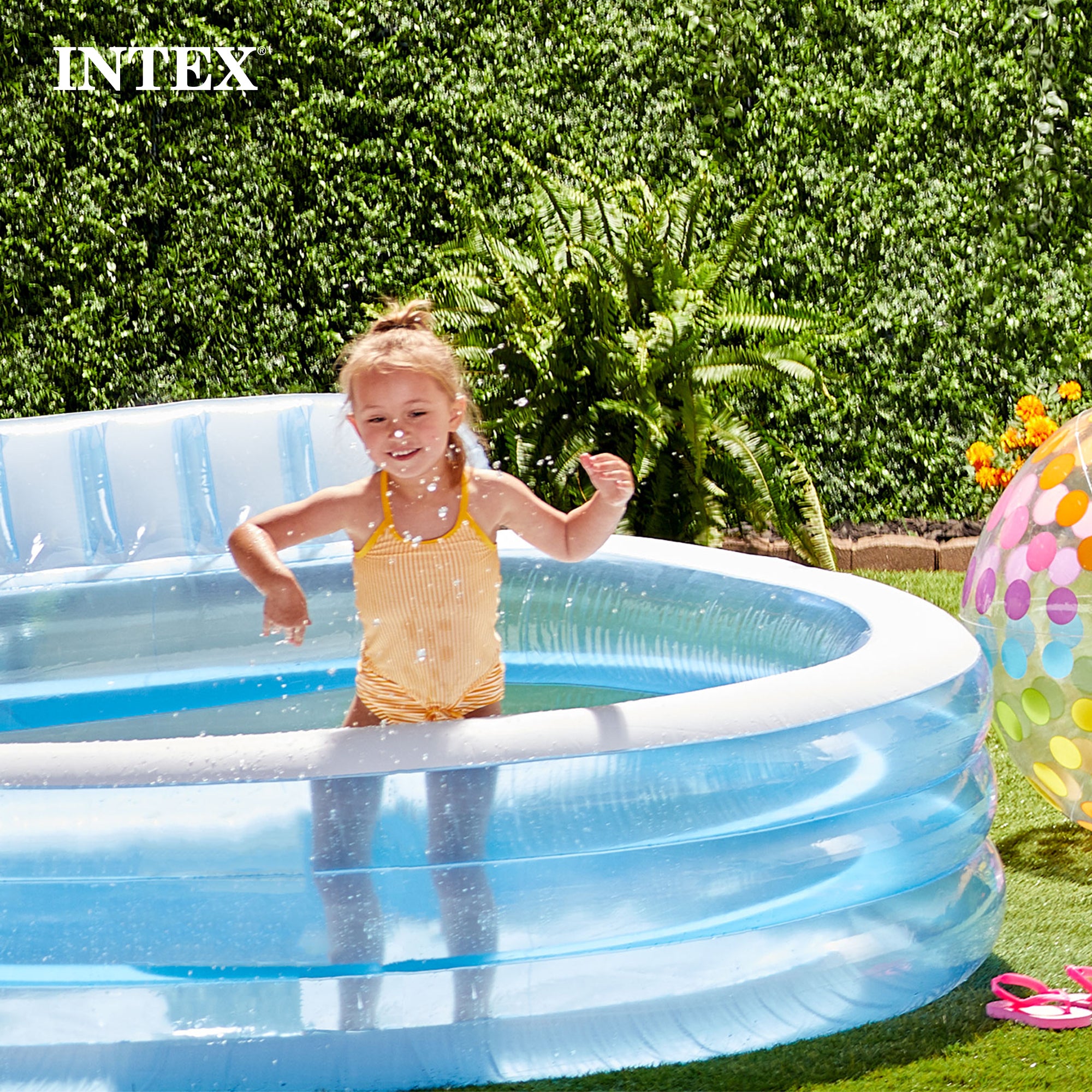 Intex Swim Center Inflatable Family Lounge Pool with built in Bench (Used) - VMInnovations