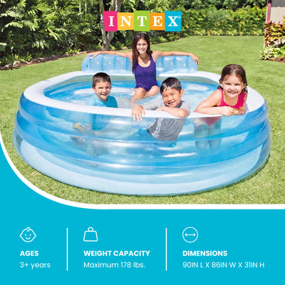 Intex Swim Center Inflatable Family Lounge Pool with built in Bench (Open Box)