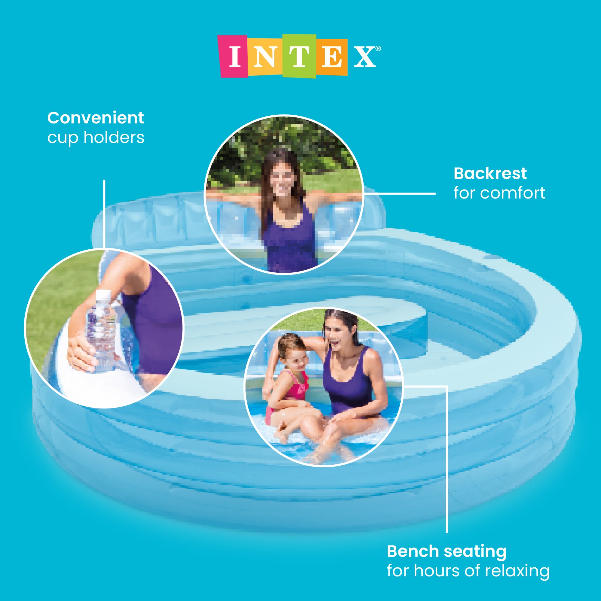 Intex Swim Center Inflatable Family Lounge Pool with built in Bench (Open Box)