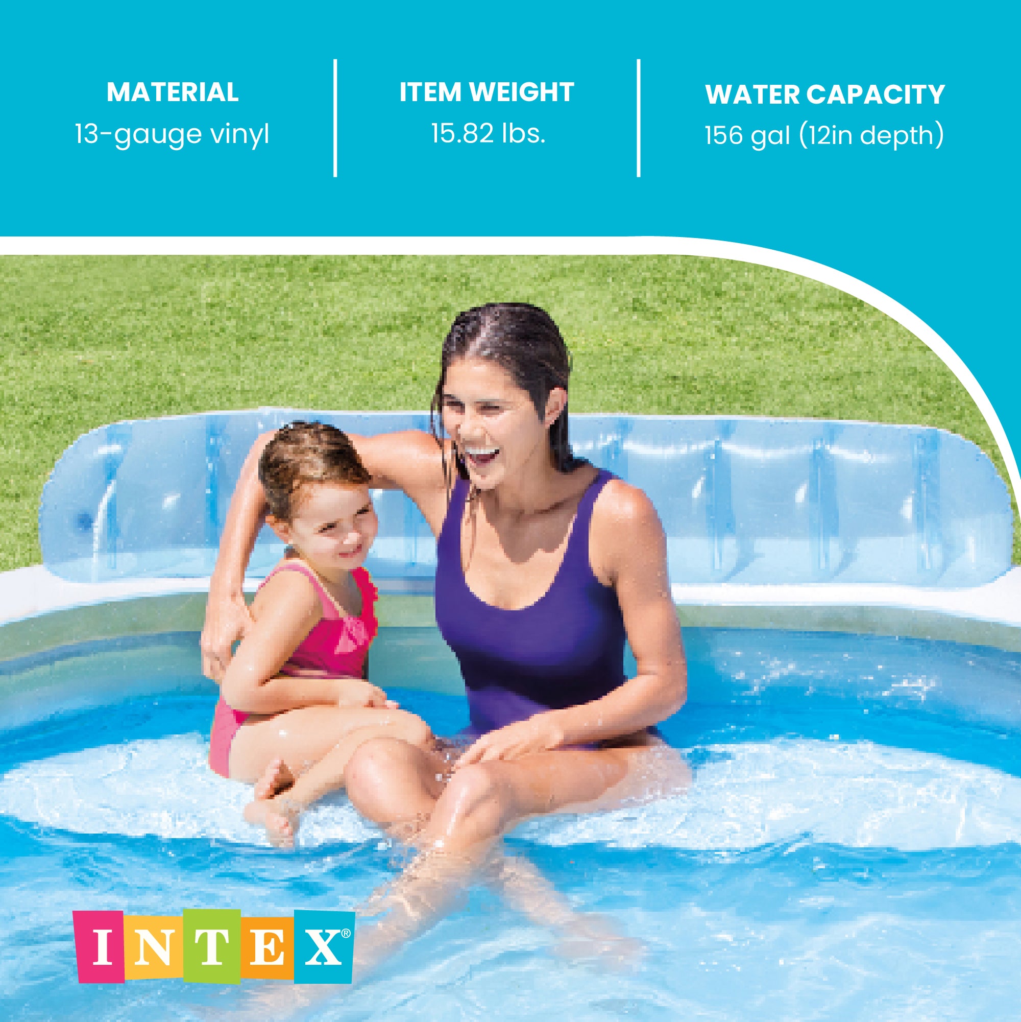 Intex Swim Center Inflatable Family Lounge Pool with built in Bench (Open Box)