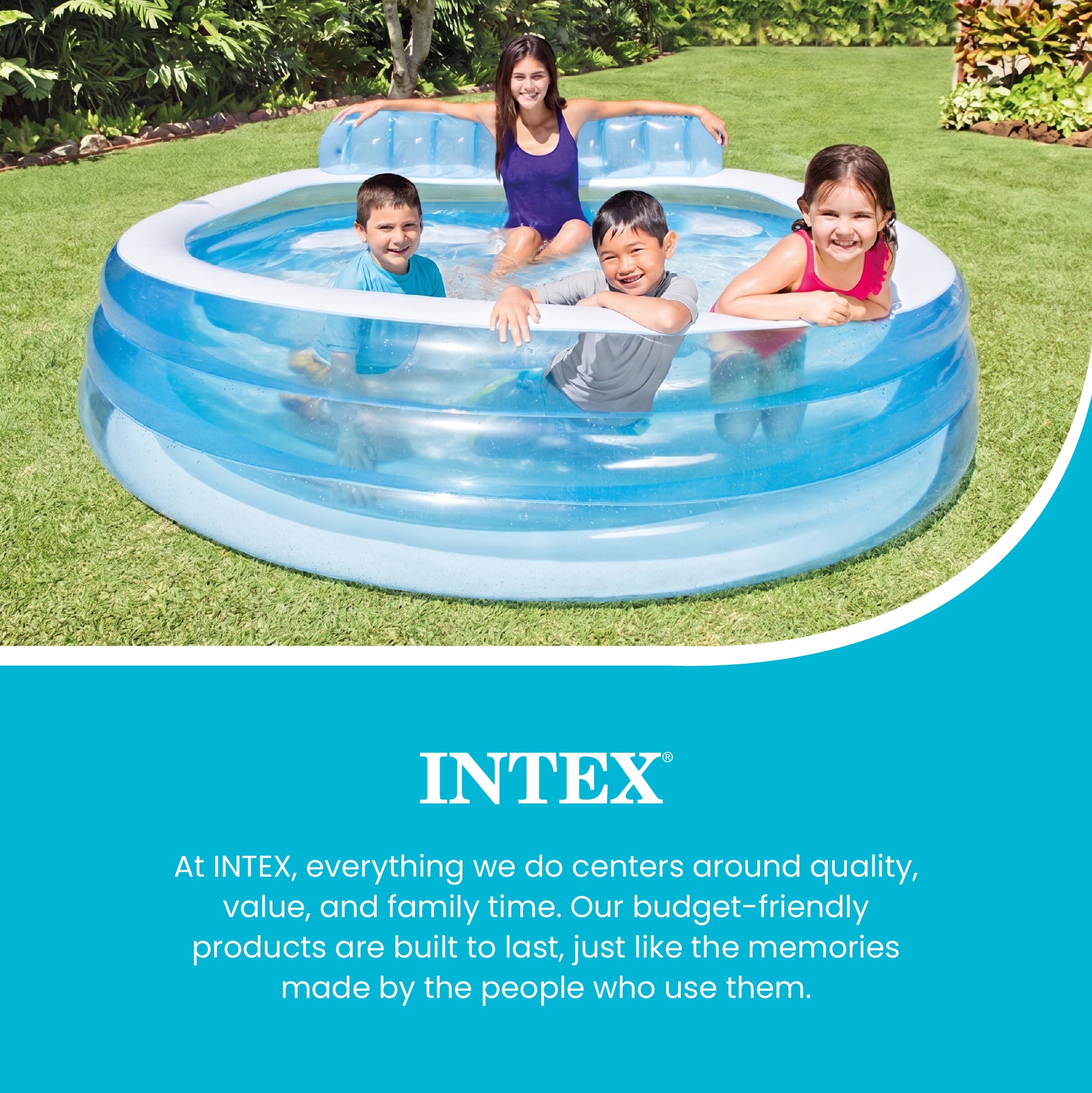 Intex Swim Center Inflatable Family Lounge Pool with built in Bench (Open Box)
