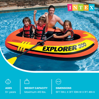 Intex Explorer Compact Inflatable Fishing 3 Person Raft w/ Pump & Oars (Used)