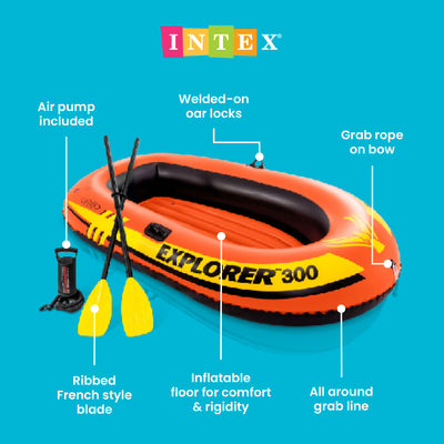 Intex Explorer Compact Inflatable Fishing 3 Person Raft w/ Pump & Oars (Used)