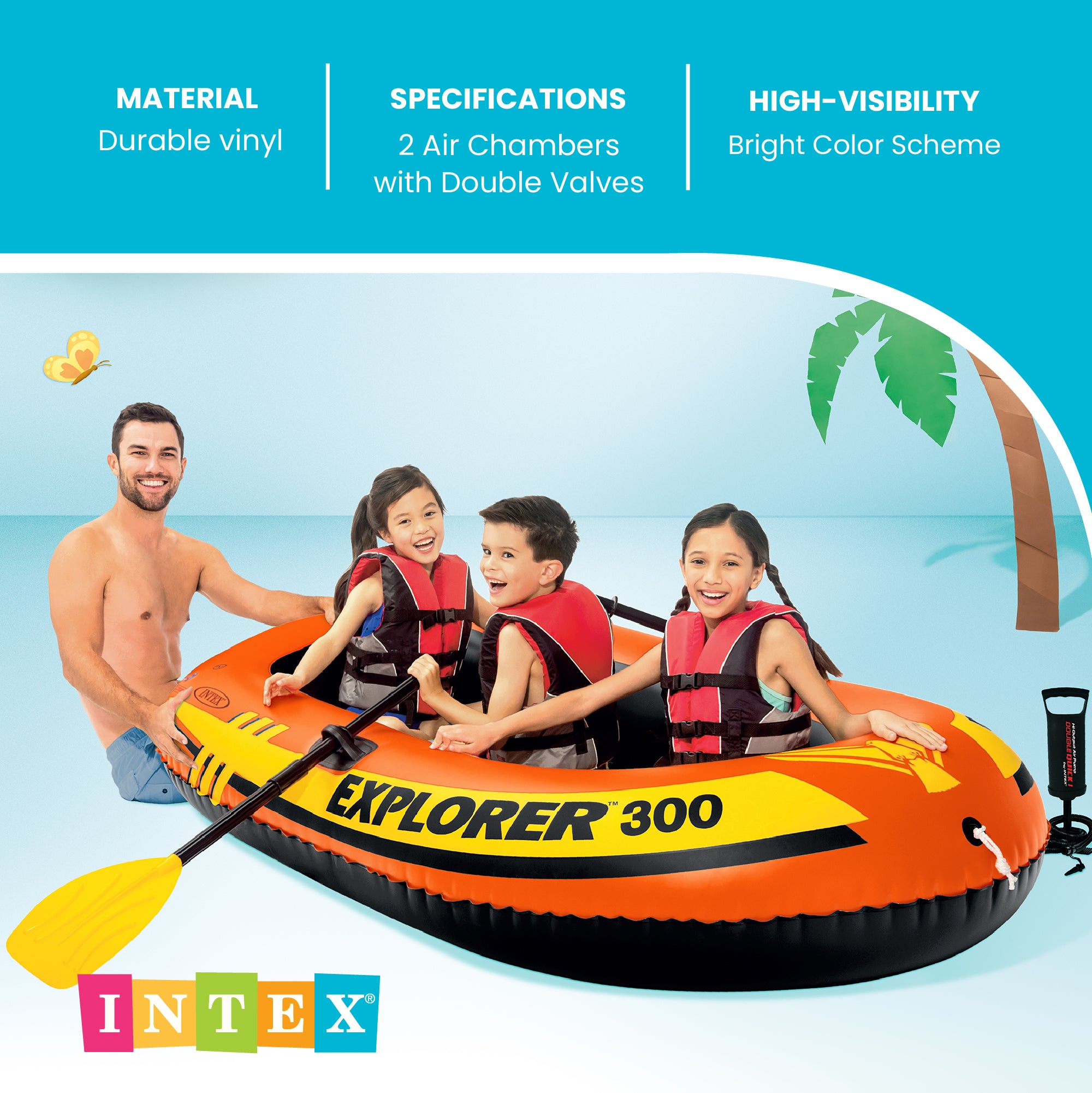 Intex Explorer 300 Inflatable Fishing 3 Person Raft Boat Pump & Oars (For Parts) - VMInnovations