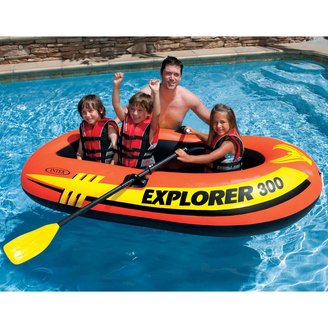 Intex 300 Compact Inflatable Fishing 3 Person Raft Boat w/ Pump & Oars(Open Box)