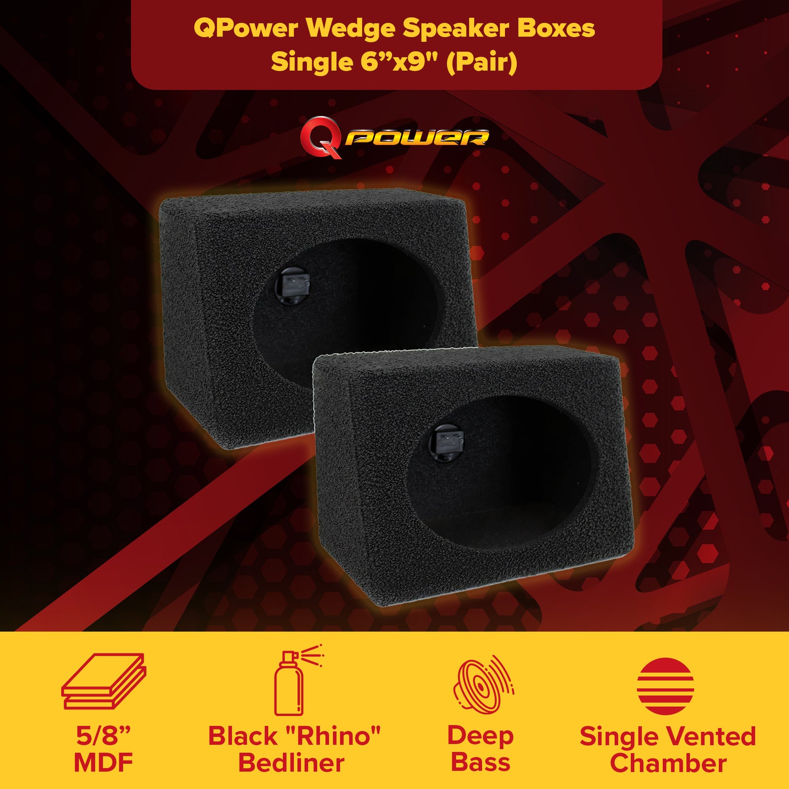 Q-POWER Q-Bomb 6x9" Car Wedge Speaker Boxes with Bedliner Spray, Pair (Used) - VMInnovations