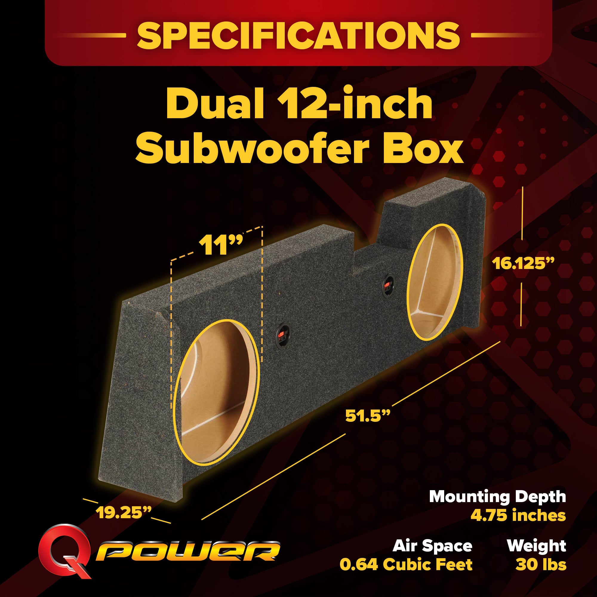 QPower Dual 12" Sub Box - Chevy Silverado Crew Cab & GMC Sierra Crew Cab 14-18 - VMInnovations