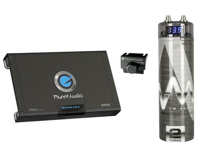 Planet Audio AC2000.2 2000W 2-Ch Car Amp + Remote + 2 Farad Capacitor + Amp Kit