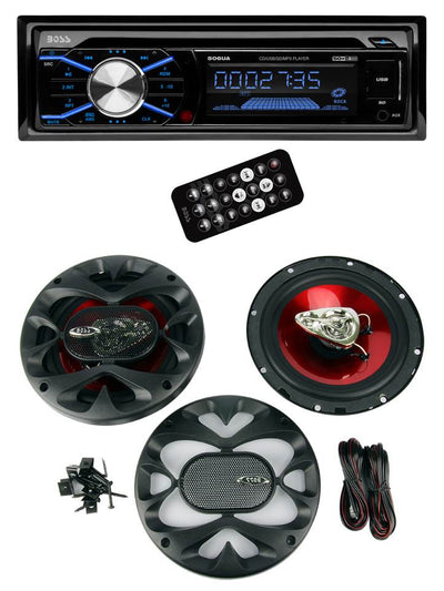 Boss 506UA In Dash CD/USB/SD MP3 Receiver + 2) CH6530 6.5" 300W 3-Way Speakers