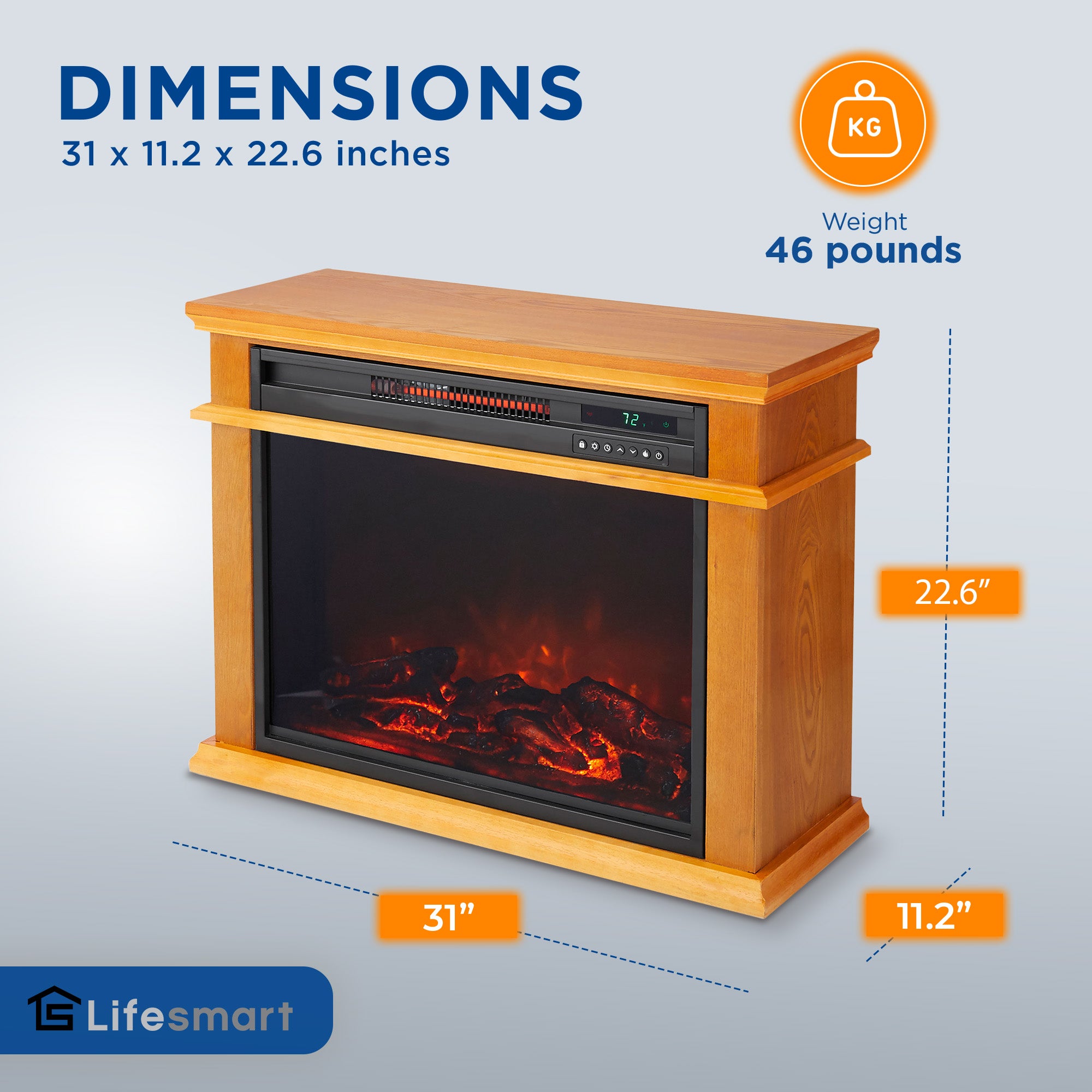 LifeSmart LifePro 1500W Portable Electric Infrared Quartz Indoor Fireplace, Oak - VMInnovations