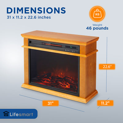 LifeSmart LifePro 1500W Portable Electric Infrared Quartz Indoor Fireplace, Oak