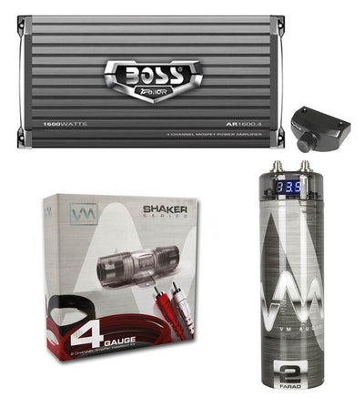 Boss AR16004 1600W 4-Ch Car Amplifier + Remote + 2.0 Farad Cap + 4 Ga Amp Kit