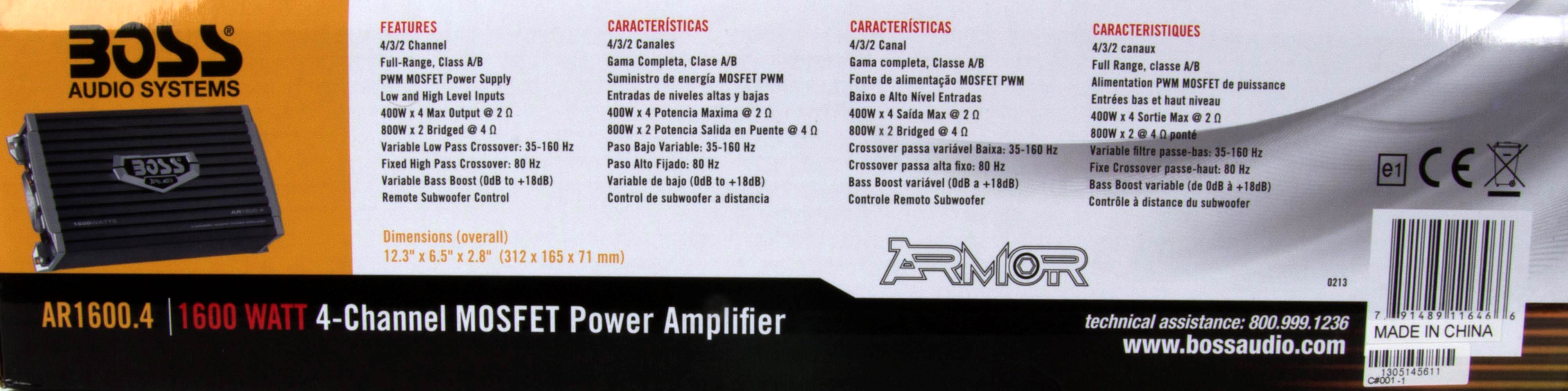 Boss AR16004 1600W 4-Ch Car Amplifier + Remote + 2.0 Farad Cap + 4 Ga Amp Kit