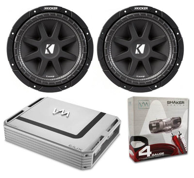 2) Kicker 43C124 12" 600 Watt 4 Ohm Car Subwoofers + 1600W 2-Ch Amp + Amp Kit