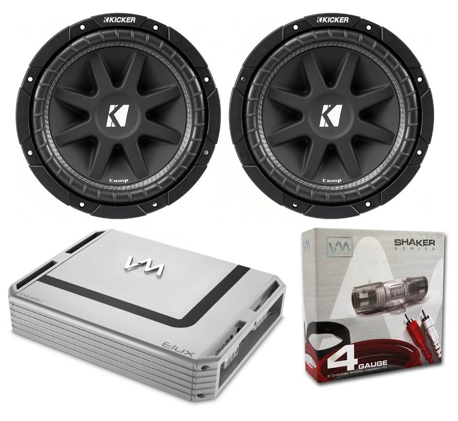 2) Kicker 43C124 12" 600 Watt 4 Ohm Car Subwoofers + 1600W 2-Ch Amp + Amp Kit