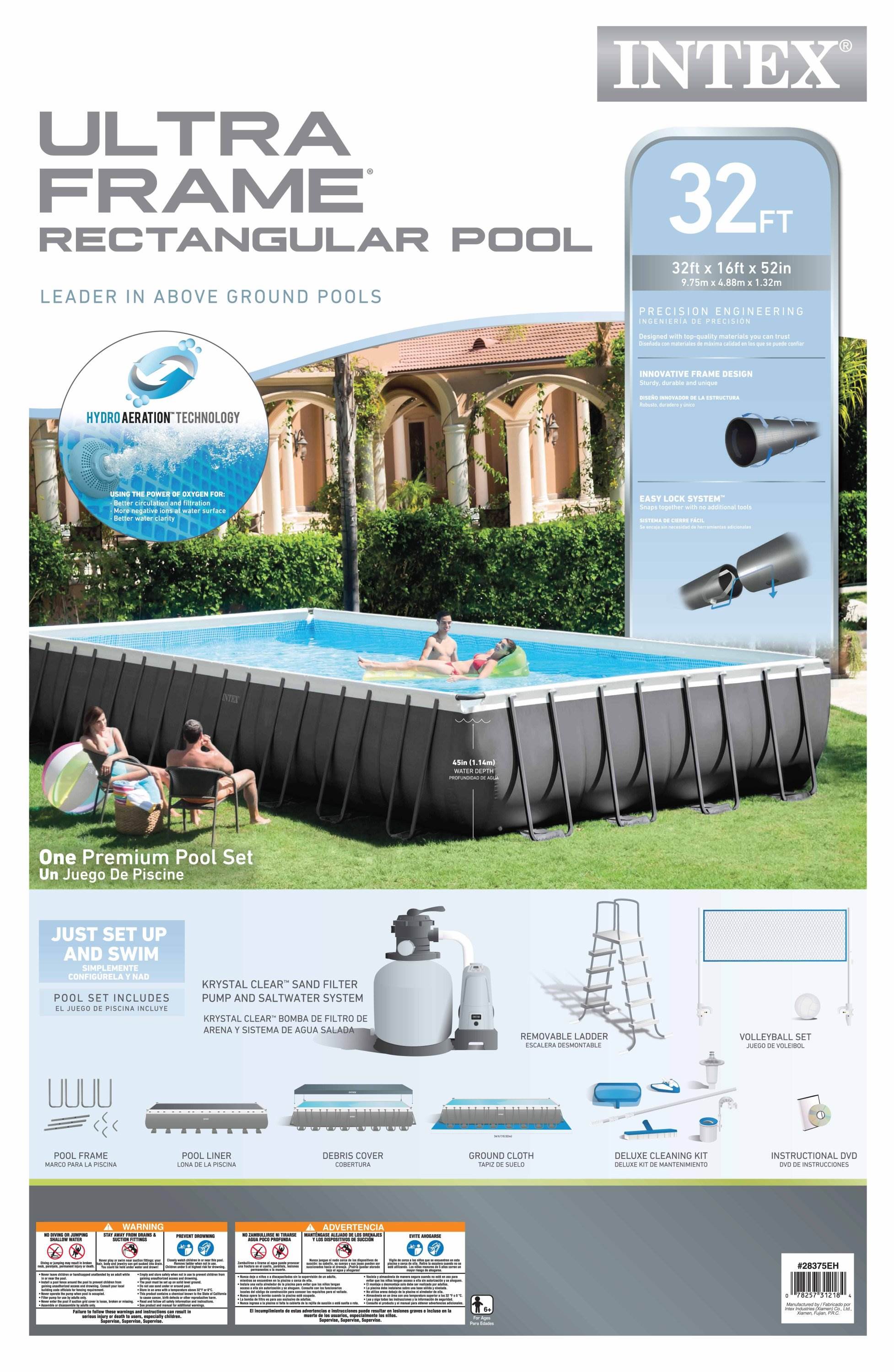 INTEX 32' x 16' x 52" Ultra Frame Rectangular Swimming Pool | 28375EH (Open Box)