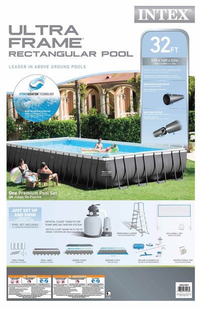 INTEX 32' x 16' x 52" Ultra Frame Rectangular Swimming Pool | 28375EH (Open Box)