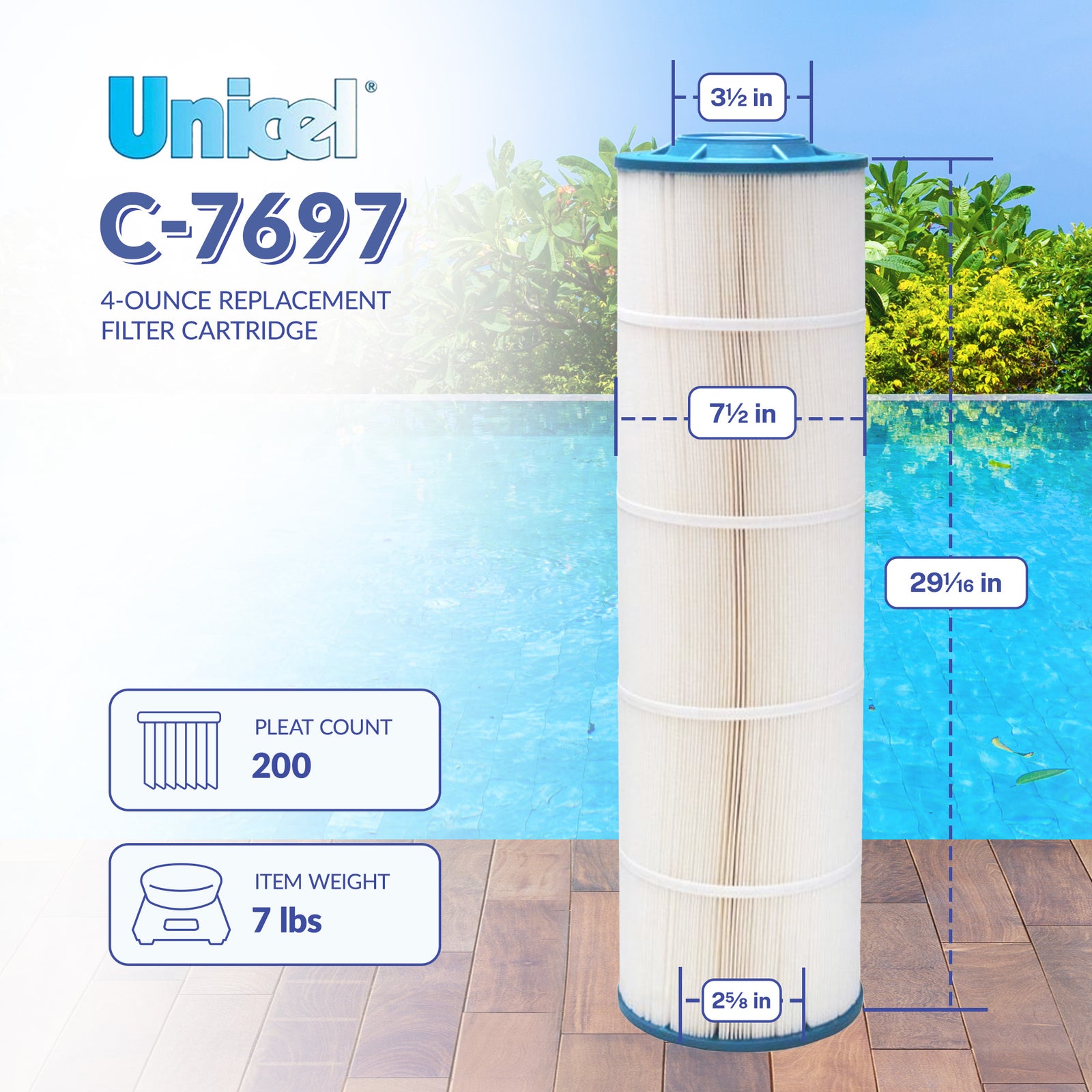 Unicel C-7697 Replacement Above Ground Swimming Pool Filter Cartridge,200 Pleats - VMInnovations