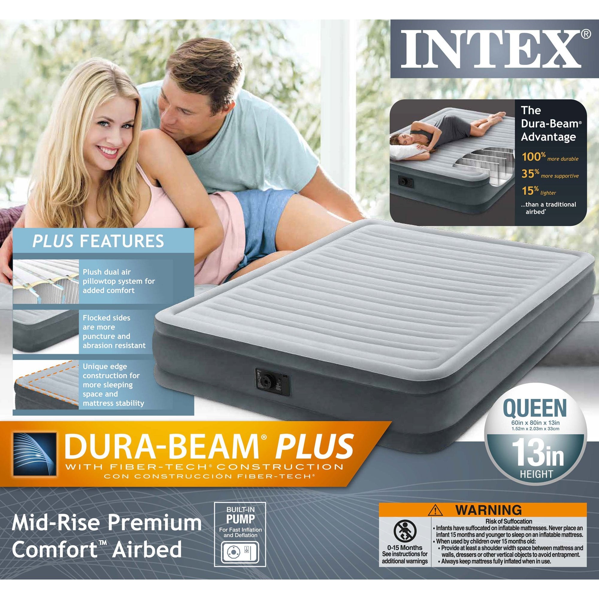 Intex Mid Rise Queen Airbed with Built In Pump & Twin Airbed with Built In Pump