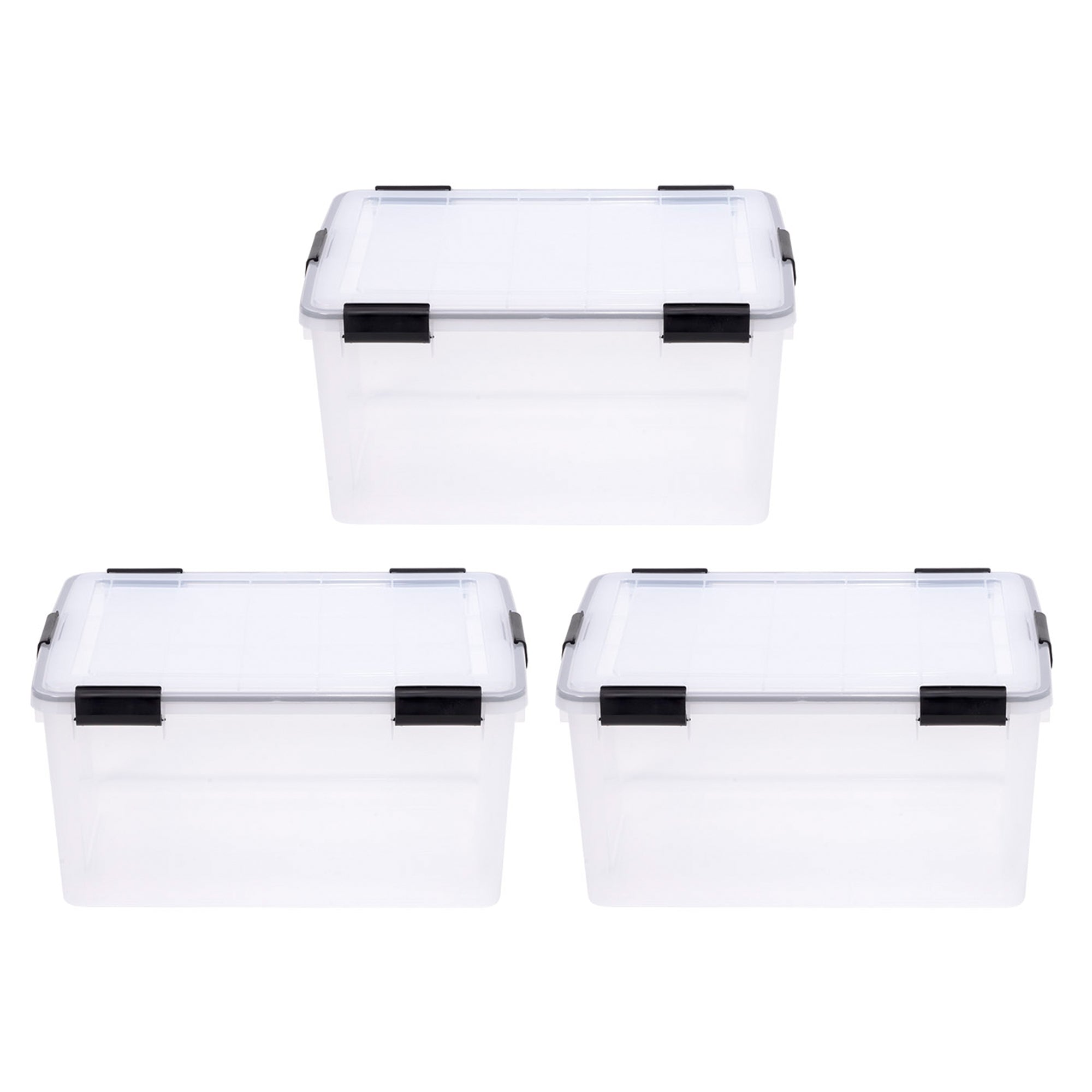 IRIS USA 59 Qt Plastic Gasket Box Storage Container with Latching Buckle, 3 Pack