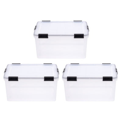 IRIS USA 59 Qt Plastic Gasket Box Storage Container with Latching Buckle, 3 Pack