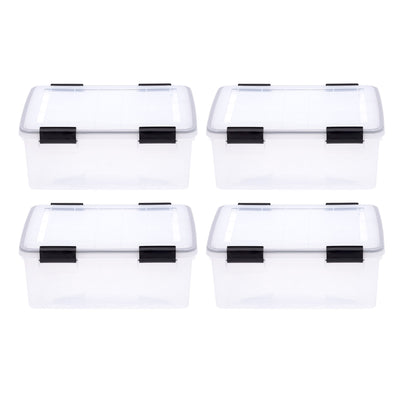 IRIS USA 28 Qt Plastic Gasket Box Container with Latching Buckle, 4 Pack (Used)