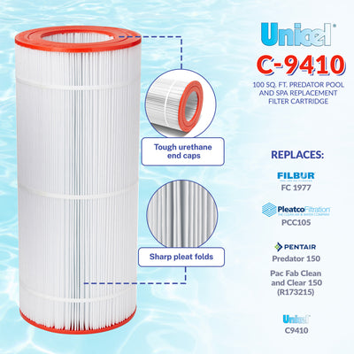 Unicel C-9410 Replacement 100 Sq Ft Swimming Pool Filter Cartridge, 155 Pleats