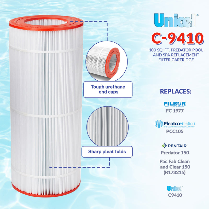 Unicel C-9410 Replacement 100 Sq Ft Swimming Pool Filter Cartridge, 155 Pleats