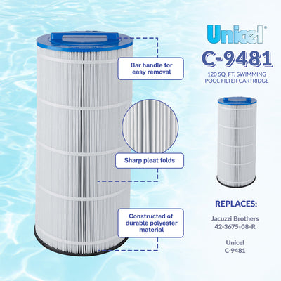 Unicel C-9481 Replacement 120 Sq Ft Swimming Pool Filter Cartridge, 218 Pleats - VMInnovations