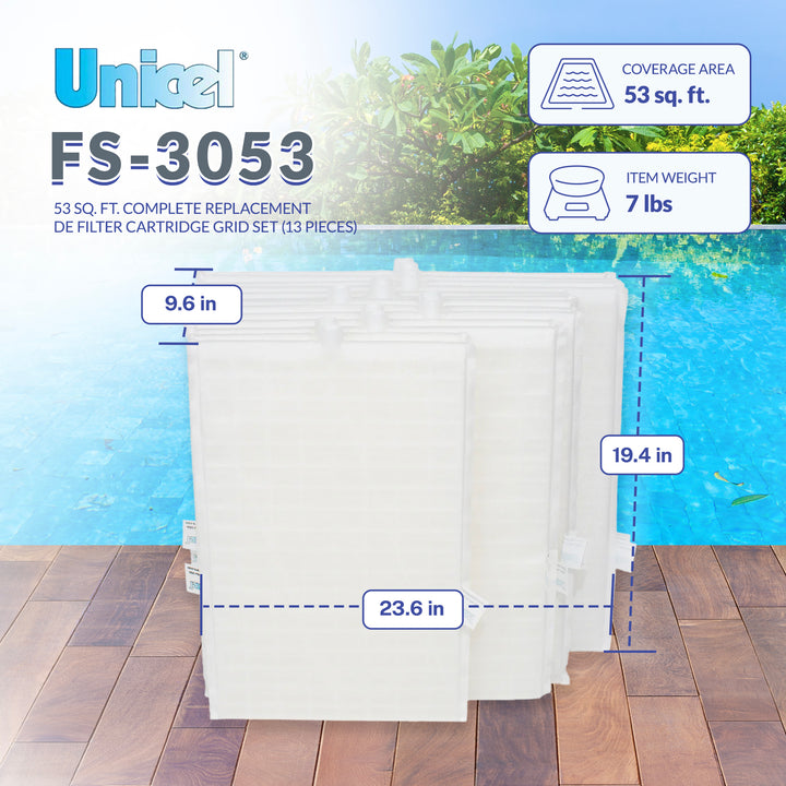 Unicel FS-3053 Replacement Rectangular DE Grid Pool Filter w/ Top Port, Full Set