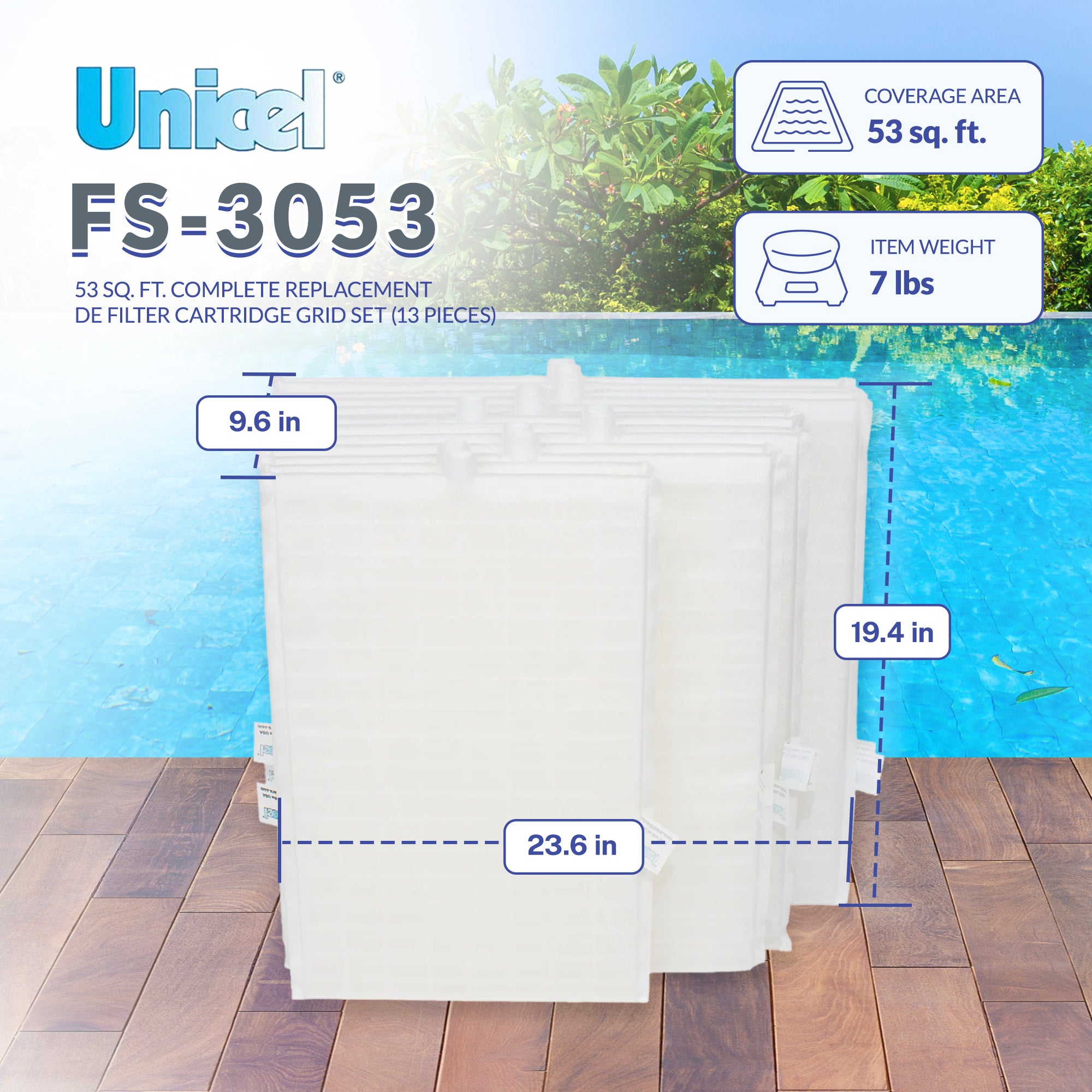 Unicel Replacement Rectangular DE Grid Pool Filter w/Top Port Full Set(Open Box) - VMInnovations
