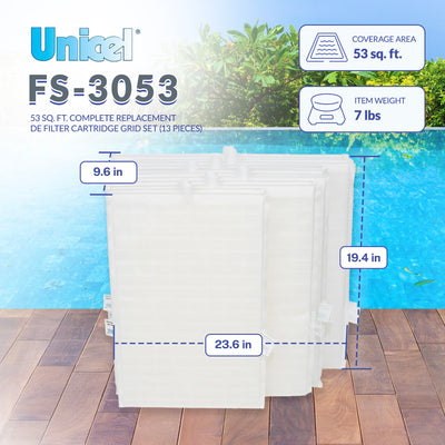 Unicel Replacement Rectangular DE Grid Pool Filter w/Top Port Full Set(Open Box) - VMInnovations