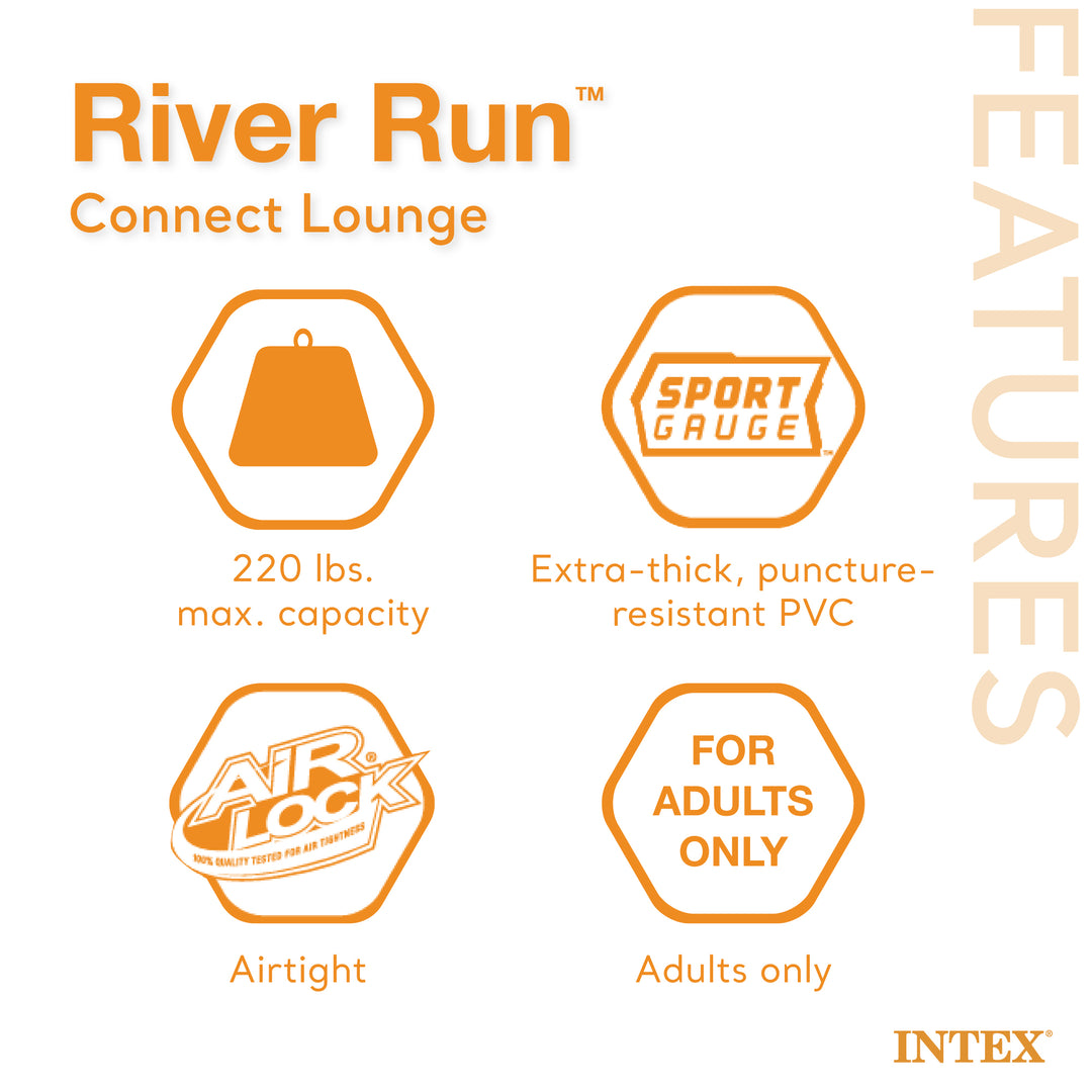 Intex 58854EP River Run Connect Lounge Inflatable Floating Water Tube (2 Pack)