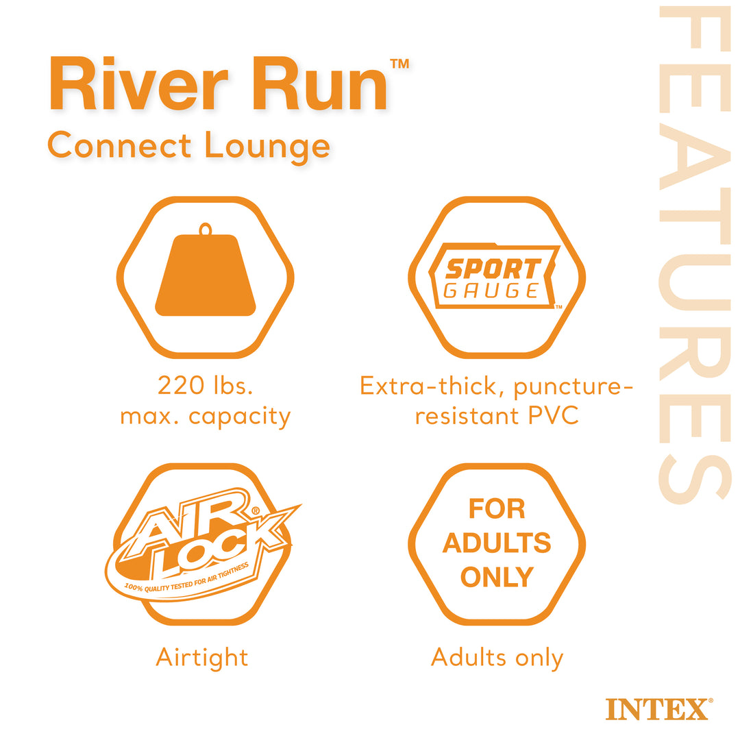 Intex River Run 1-Person Inflatable Connecting Floating Lounge Tube, 3 Pack
