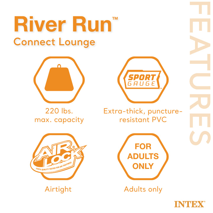 Intex River Run 1-Person Inflatable Connecting Floating Lounge Tube, 3 Pack