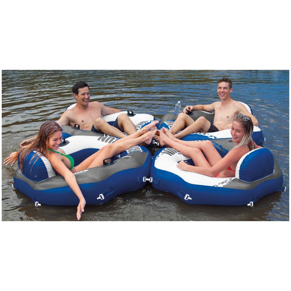 Inflatable Floating Cooler Bundled with 1 Person Lounger Floating Tube (4 Pack)