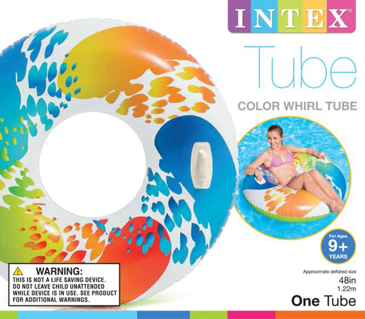 Intex Inflatable 47" Color Whirl Tube Swimming Pool Raft with Handles, (6 Pack)