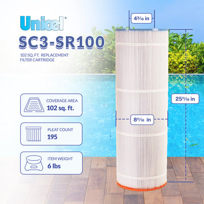 Unicel SC3-SR100 102 Square Foot 3 Oz Media Pool Filter Cartridge, 195 Pleats - VMInnovations