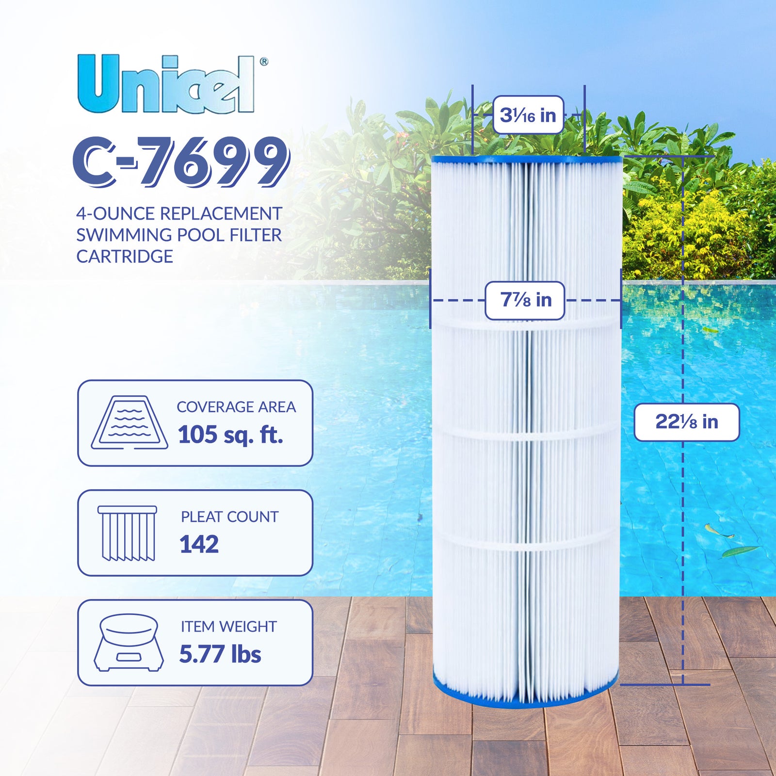 Unicel C-7699 Replacement Swimming Pool Filter Cartridge,142 Pleats (Used) - VMInnovations
