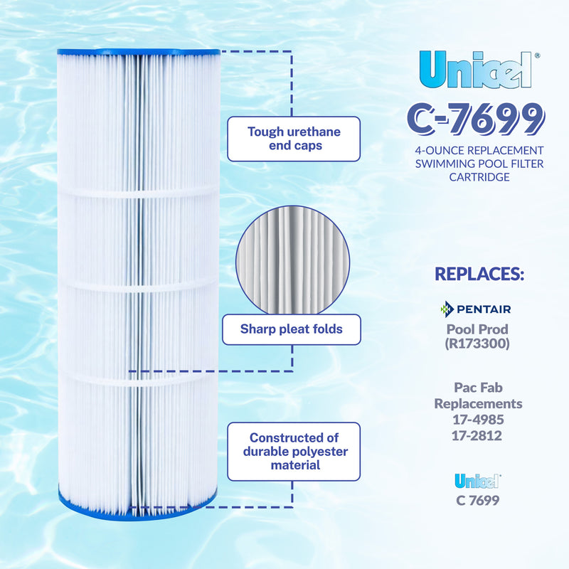 Unicel C-7699 Replacement Swimming Pool Filter Cartridge,142 Pleats (Used)